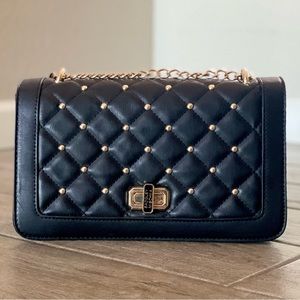 Badgley Mischka Black and Gold Studded Crossbody Purse